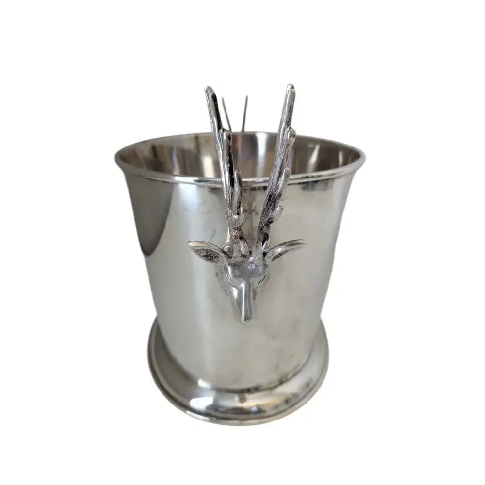 Pottery Barn Silverplate Large Stag Ice Bucket Deer Antler Party Wine Champagne